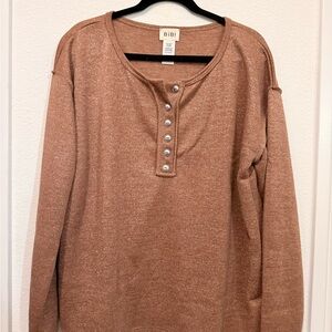 BiBi Women's Tan Buttoned Sweatshirt